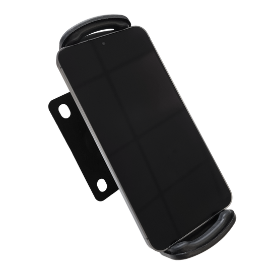 Soporte de pared para tablet McDart TABSteady Die Abbildung zeigt die McDart TABSteady Tablet Wandhalterung mit einem eingespannten Tablet. Die Halterung ist stabil und zur Wandmontage geeignet.