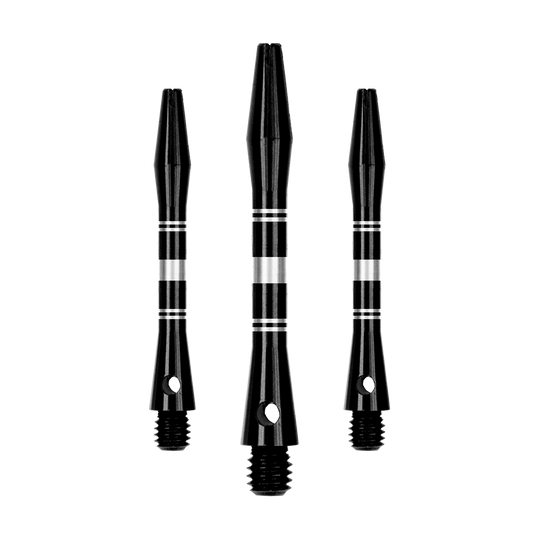 Ejes de aluminio anillados - Negro Plata Dieses Bild zeigt ein Set von Aluminium Shafts in Schwarz und Silber. Mehrere Komponenten des Sets sind sichtbar dargestellt.