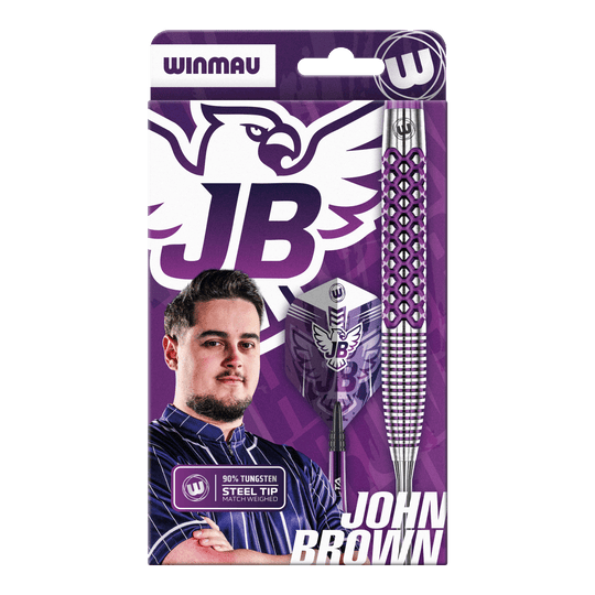 Das Foto zeigt die Winmau John Brown Signature Edition Steeldarts - 23g aus einer anderen Perspektive. Die Pfeile sind hochwertig verarbeitet.