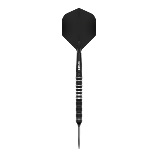 Das Bild zeigt die Red Dragon Sable Parallel Switch Point Steeldarts. Drei silberne Darts sind nebeneinander angeordnet gezeigt.