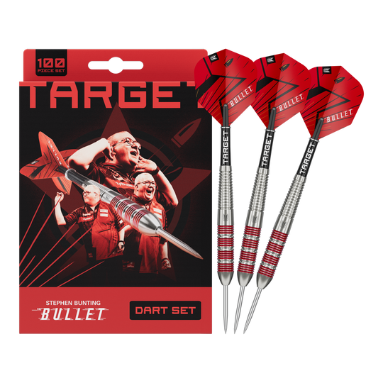 Juego de 100 dardos Steeldart de latón Target Stephen Bunting Bullet - 22 g