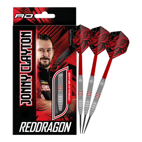 Dardos de latón y acero Red Dragon Jonny Clayton - 21 g Red Dragon Jonny Clayton Brass Steeldarts - 21 g wird gezeigt. Der Dartpfeil besteht aus Messing und ist optimal für Dartspieler.