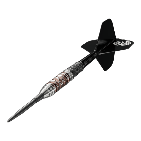 Dardos de acero Target Japan Charis GEN6 Swiss Point - 23 g Die Target Japan Charis GEN6 Swiss Point Steeldarts - 23g werden hier abgebildet. Man erkennt das schlanke Barrel und die präzise Verarbeitung.