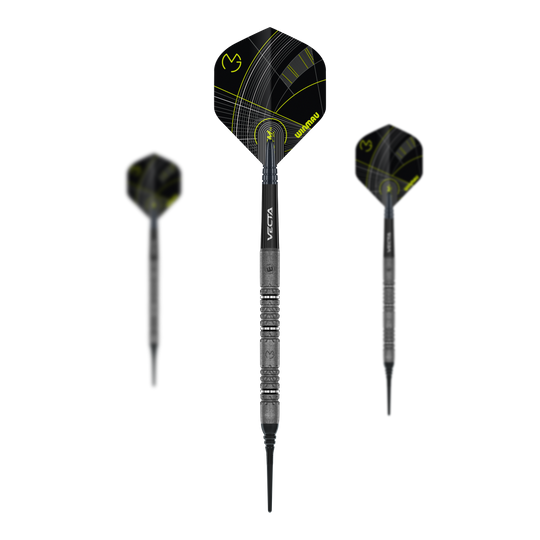 Dardos blandos Winmau Michael Van Gerwen Signature Edition - 20 g Das Bild zeigt die Winmau Michael Van Gerwen Signature Edition Softdarts mit einem Gewicht von 20g. Die Darts sind im Set abgebildet.