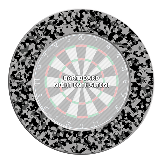 Marco de diana McDart Camo Auf dem Bild ist das Produkt DBS-CAMO2_McDart_Camo_Dartboard_Surround_Urban_1 zu sehen. Es sieht nach einem Dartboard-Surround in Tarnmuster aus.