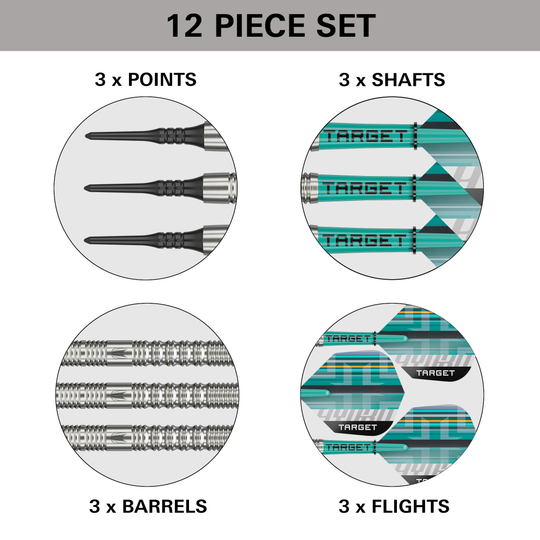 Das Bild zeigt die Target Hydro 12 Softdarts. Diese Darts sind für das Softdartspiel konzipiert.