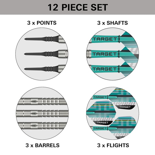 Dardos blandos Target Hydro 12 Das Bild zeigt die Target Hydro 12 Softdarts. Diese Darts sind für das Softdartspiel konzipiert.
