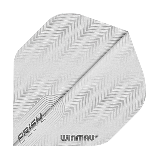 6915-204_Winmau_Prism_Delta_6915-204_Standard_Flights_1 Das Bild zeigt ein Winmau Prism Delta 6915.204 Standard Dartflight. Das Flight ist silberfarben mit einem Zickzack-Muster und trägt die Aufschriften "PRISM DELTA" und "WINMAU".