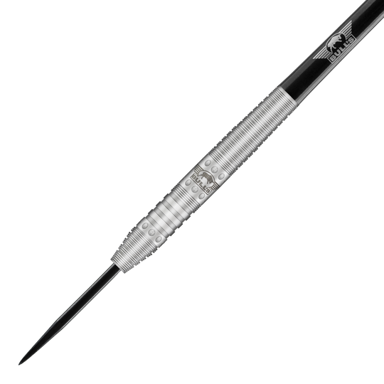 Bulls NL Richard Veenstra 80 dardos de acero - 23g Das Bild zeigt einen silbernen Steeldartpfeil mit schwarzer Spitze und silbernen Ringen. Auf dem Barrel ist das Logo von Bulls NL eingraviert.