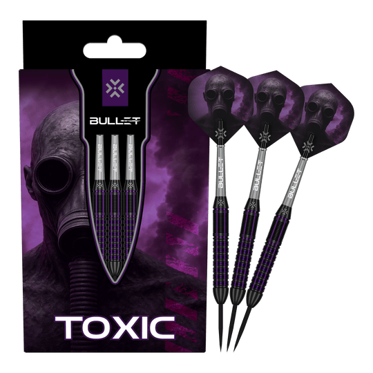 Dardos de acero y latón Bullet Toxic - 23 g Abgebildet ist das Produkt Bullet Toxic Brass Steeldarts - 23g. Es handelt sich um einen Steeldart-Pfeil aus Messing.