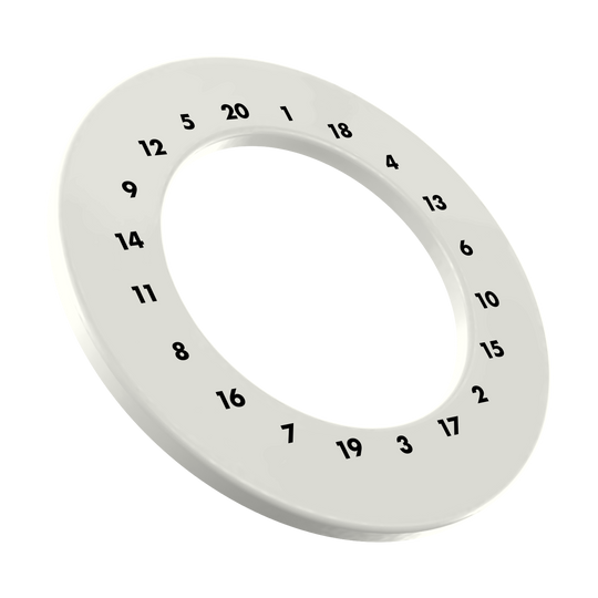 Marco para dardos HD Numbers - Colores personalizados Abgebildet ist ein weißer Dartboard-Surround ohne Logo. Der Dateiname ist 'DBS-HDOL-weiss_HD_Zahlen_Dartboard_Surround_Ohne_Logo_Wei_3'.