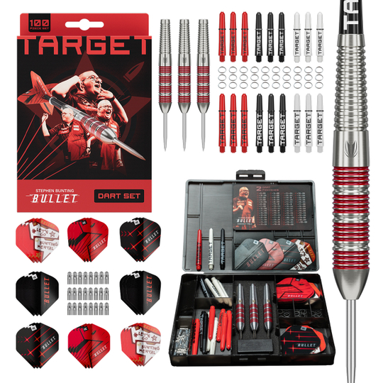 Juego de 100 dardos Steeldart de latón Target Stephen Bunting Bullet - 22 g Juego de 100 dardos Steeldart de latón Target Stephen Bunting Bullet - 22 g