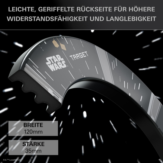 Das Bild zeigt das Target Star Wars Millennium Falcon Surround Board Bundle. Dieses Bundle ist vom Millennium Falcon aus Star Wars inspiriert und enthält eine Dartscheibe mit Surround.