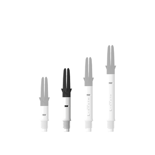 Flecha recta silenciosa de carbono estilo L - Blanca Zu sehen ist der L-Style L-Shaft Carbon Silent Straight in Weiß, Modell 190. Es handelt sich um ein hochwertiges Dartshaft-Zubehör.