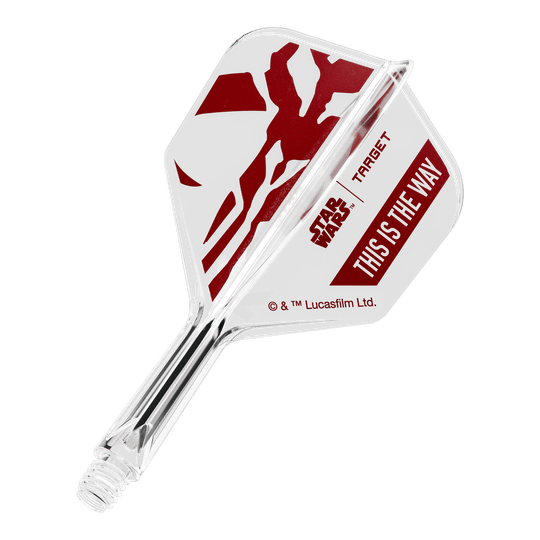 Set Target Star Wars K-Flex Mandalorian No6 Vuelos Das Bild zeigt ein Star Wars Motiv mit der Aufschrift 'This Is The Way'. Es handelt sich um einen No6 Dart-Flügel in 19 mm Größe.