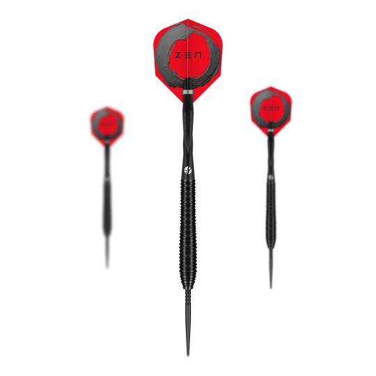 Dardos de acero Shot ZEN Torpedo Turbo Point - 23 g Ein Set Shot ZEN Torpedo Turbo Point Steeldarts mit einem Gewicht von 23g ist abgebildet. Die Darts sind schlank und haben ein modernes Design.