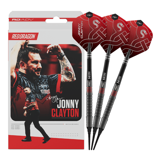 Dardos blandos Red Dragon Jonny Clayton RD-ADV - 18 g Das Foto zeigt die Red Dragon Jonny Clayton RD-ADV Softdarts - 18g. Die volle Länge des Darts ist abgebildet.