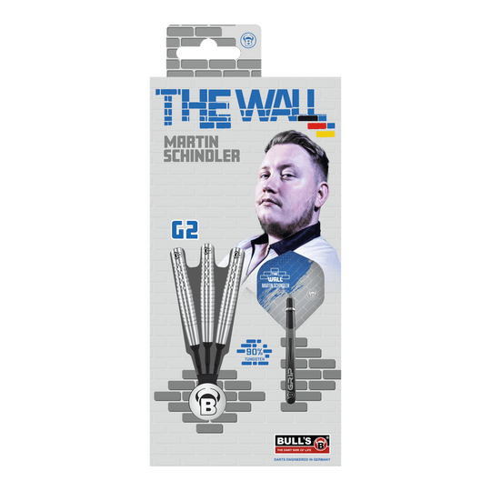 Die Verpackung zeigt die "Bulls Martin Schindler Original Generation 2 Softdarts". Auf der Vorderseite ist ein Bild von Martin Schindler und die Darts selbst abgebildet.