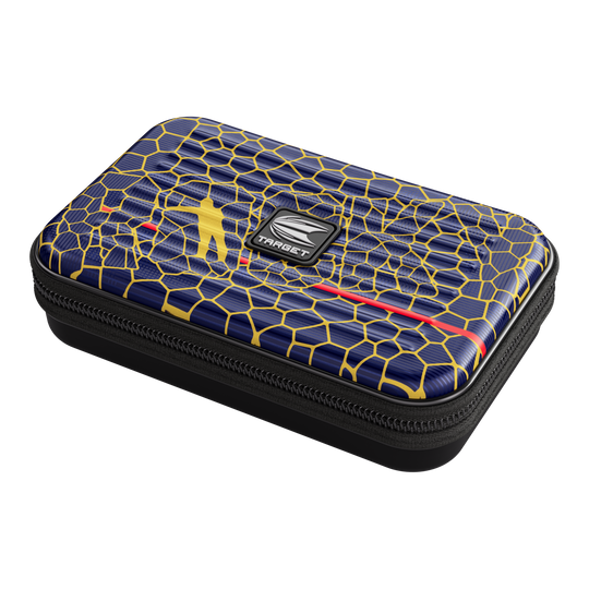 Estuche para dardos Target Takoma Josh Rock XL Das Bild zeigt das Produkt "Target Takoma Josh Rock XL Dartcase". Das Dartcase hat ein blaues Design mit gelben Linien und einem roten Streifen sowie ein zentrales "Target"-Logo.