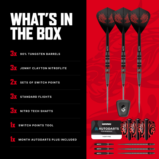 Dardos de acero Red Dragon Jonny Clayton RD-ULTRA Switch Point - 22 g Das Foto zeigt die Red Dragon Jonny Clayton RD-ULTRA Switch Point Steeldarts mit einem Gewicht von 22 Gramm. Die Darts werden im Detail präsentiert.