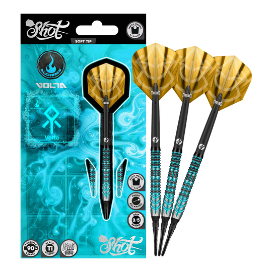 Dardos blandos Shot Alchemy Volta - 20 g Auf dem Bild sind die Shot Alchemy Volta Softdarts - 20g zu sehen. Die Softdarts sind vollständig abgebildet.