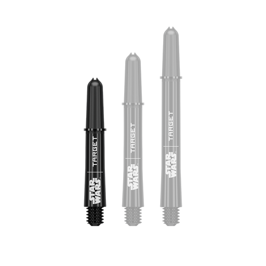Varillas Target Star Wars ProGrip - Negras Abbildung eines kurzen Dart-Schafts aus der Datei 380420_Target_StarWars_ProGrip_Shafts_Schwarz_Short_34mm_1. Es handelt sich um einen schwarzen ProGrip Dart-Schaft in kurzer Ausführung.
