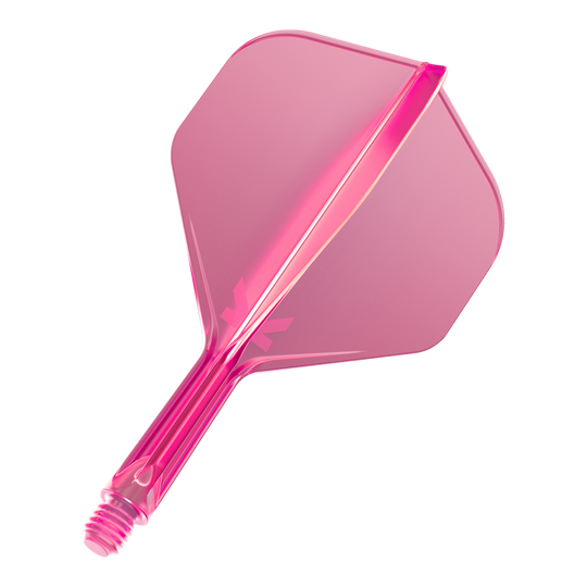 Sistema de vuelo estándar Target K-Flex No2 - Rosa neón Das Bild zeigt ein neonpinkes Dart-Flight-System. Es besteht aus einem Schaft mit aufgesetztem Flight in moderner, transparenter Optik.