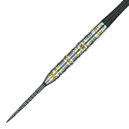 Dardos de acero Caliburn Halo H1 - 22,5 g Das Bild zeigt die Caliburn Halo H1 Steeldarts mit einem Gewicht von 22,5 g. Die Darts haben ein elegantes Design und sind besonders für präzise Würfe geeignet.