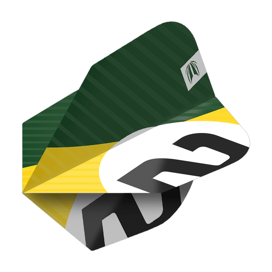 337208_Target_ProUltra_3Sets_Chicane_Green_No6_Flights_2AOLbByKyvOTVc Das Bild zeigt ein Dartflight mit einem grünen, gelben und weißen Design sowie der Nummer 6. Es handelt sich um das Produkt "Target Pro Ultra Chicane Green No6 Flights - 3 Sets".