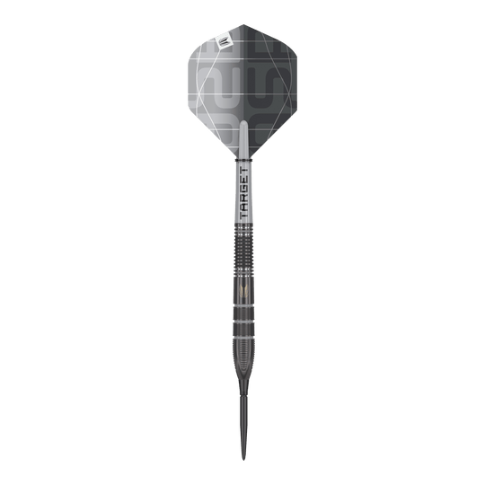 Dardos de acero Target Nathan Aspinall X Echo Swiss Point Der "Target Nathan Aspinall X Echo Swiss Point Steeldarts" ist ein hochwertiger Steeldart in elegantem Schwarz-Grau-Design. Er besitzt eine fein gerillte Griffstruktur und moderne, geometrische Muster auf dem Flight.