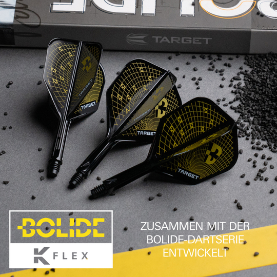 Vuelos estándar Target K-Flex Bolide No2 Das Bild stellt die Target K-Flex Bolide No2 Standard Flights dar. Diese Flights eignen sich ideal für ambitionierte Dartspieler.