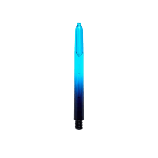 Varillas Pentathlon Vignette Plus negras/cian Das Bild zeigt einen Pentathlon Vignette Plus Shaft in den Farben Schwarz und Cyan. Der Schaft hat ein Farbverlauf-Design, das von unten nach oben von Schwarz zu Cyan wechselt.