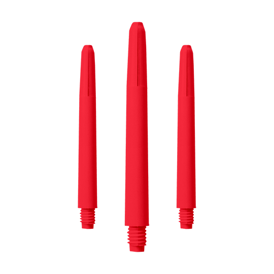 Das Bild zeigt drei rote Nylon-Schäfte. Sie sind in einer aufrechten Position nebeneinander angeordnet.