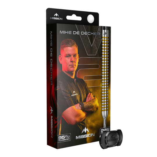 Dardos de acero Mission Mike De Decker V2 R2.5 Zu sehen sind die Mission Mike De Decker V2 R2.5 Steeldarts. Die Darts sind für präzises Werfen beim Steeldart entwickelt.
