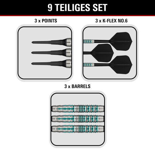 Dardos blandos Target Black Marque Pierce - 18,5 g Hier sind die Target Black Marque Pierce Softdarts mit 18,5g abgebildet. Die Darts sind speziell für hohe Präzision und Stil entwickelt.