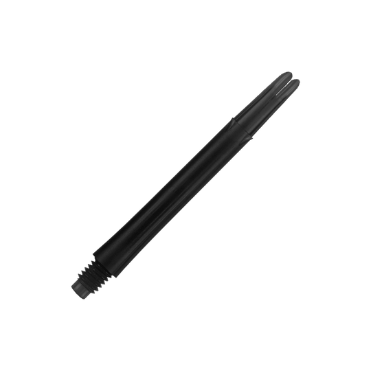 L-L-Style-Shafts Locked Straight - Black Auf dem Bild ist ein schwarzer gerader Dart-Schaft zu sehen. Er hat eine Länge von 46 mm und ist ohne Kappen abgebildet.