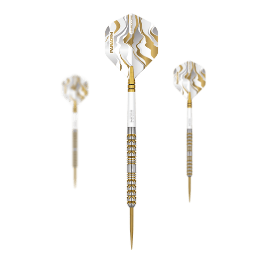 Dardos de acero paralelos Red Dragon Paradym Gold Zu sehen ist ein Set der Red Dragon Paradym Gold Parallel Steeldarts. Das Set besteht aus mehreren Steeldarts mit einer goldfarbenen Optik.