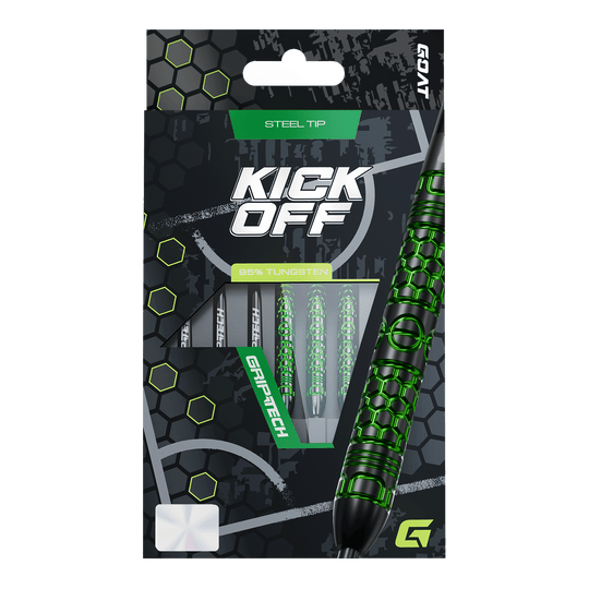 Das Foto zeigt die GOAT Kick-Off Steeldarts. Dieses Dart-Set zeichnet sich durch eine ansprechende Optik und Funktionalität aus.