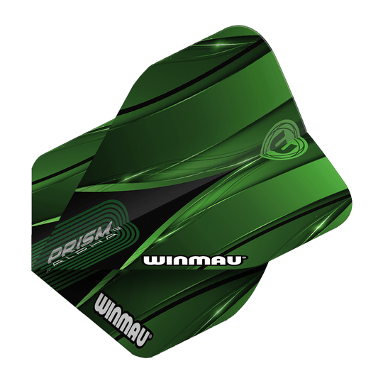 Vuelos estándar Winmau Alpha Sniper Green Das Bild zeigt das Produkt "Winmau Alpha Sniper Green Standard Flights". Die Dart-Flights sind grün mit schwarzen und weißen Akzenten gestaltet und tragen den Schriftzug "WINMAU".
