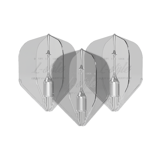 Plumas Fantom L1EZ estilo L transparentes Das Bild zeigt drei transparente Dartflights des Modells "L-Style Fantom L1EZ Flights Clear". Die Flights sind klar und haben eine klassische Pfeilform.