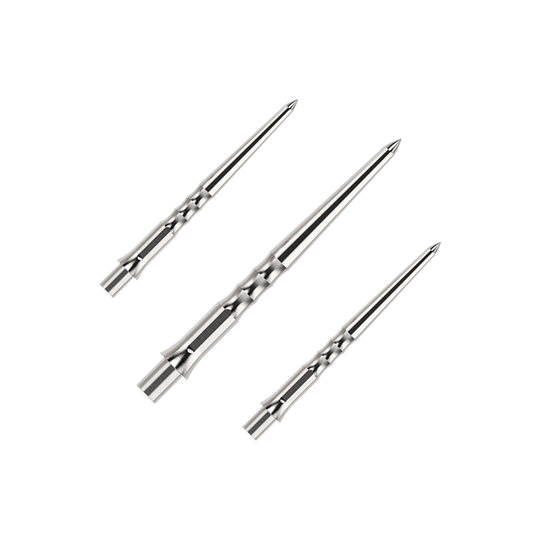 Puntas de dardos de acero Caliburn System - Ondulación - Sin labio - Plateadas Das Bild zeigt einen Artikel mit dem Namen EVO011_Caliburn_Evo_System_Steeldartspitzen_Ripple_NoLip_Silber_28mm_1Set. Es handelt sich wahrscheinlich um ein Set aus silbernen Steeldartspitzen mit einer Länge von 28mm.