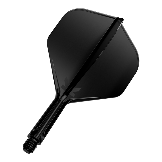 Sistema de vuelo estándar Target K-Flex No2 - Negro Das Bild zeigt ein schwarzes Dartflight mit integriertem Schaft. Das Design ist schlicht und modern gehalten.