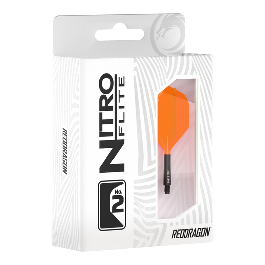 Red Dragon Nitroflite Eje negro Vuelos naranjas No2 Abgebildet ist Red Dragon Nitroflite Black Shaft Orange Flights No2. Der Dart hat einen schwarzen Schaft und orange Flights.
