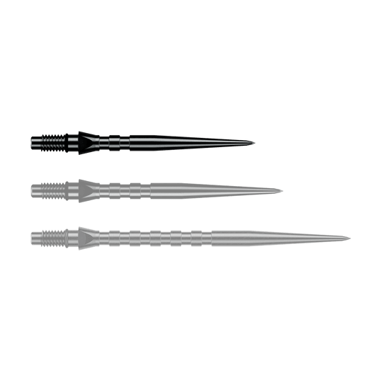 Puntas de dardos de acero Winmau Switch Point Groove - Negras Abgebildet ist eine einzelne schwarze Winmau Switch Point Groove Steeldartspitze, 26 mm lang. Sie eignet sich zum Austausch von Steeldartspitzen.