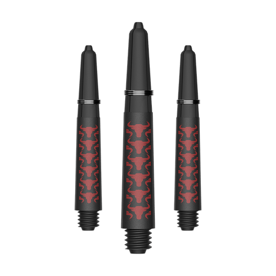 Ejes de carbono Bulls NL Capo - Rojo Das Bild zeigt ein Set aus roten Capo Carbon Shafts mit einer kurzen Länge von 34mm. Es handelt sich um Zubehör für Dartpfeile.