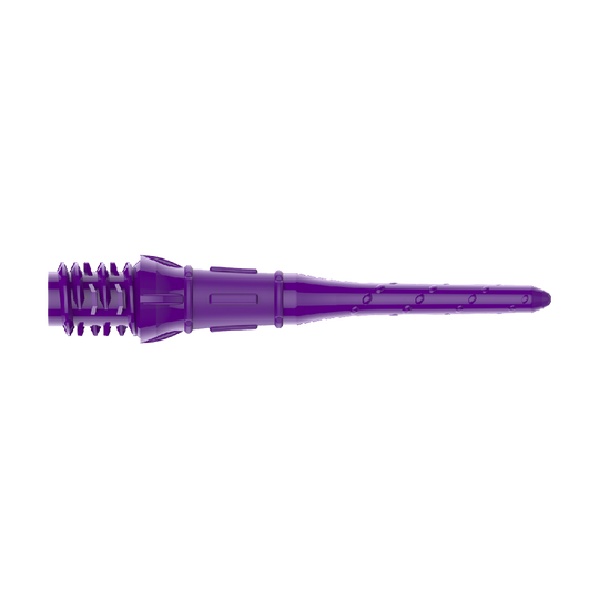 Premium Lippoints (paquete de 30) - Consejos Das Bild zeigt eine lilafarbene Dartspitze aus Kunststoff. Sie hat mehrere kleine Einkerbungen und ein strukturiertes Ende.