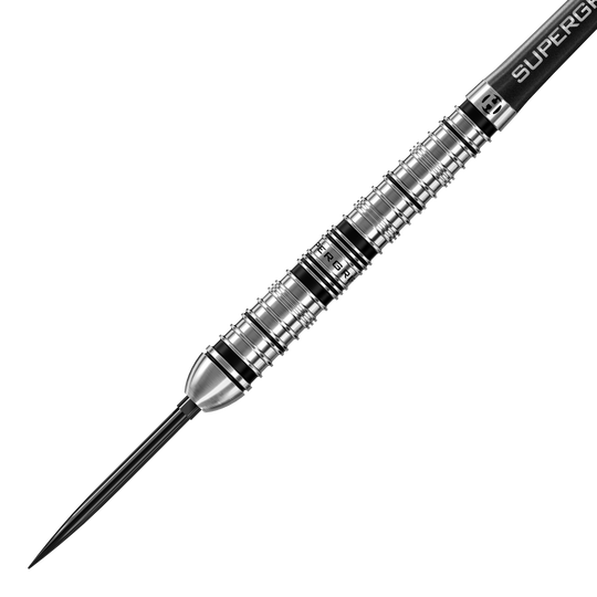 Dardos de acero de punta rápida cónica Supergrip de Harrows Dieses Bild zeigt die Harrows Supergrip QP Tapered Quick Point Steeldarts. Die Darts sind für Präzision und Kontrolle beim Spielen ausgelegt.