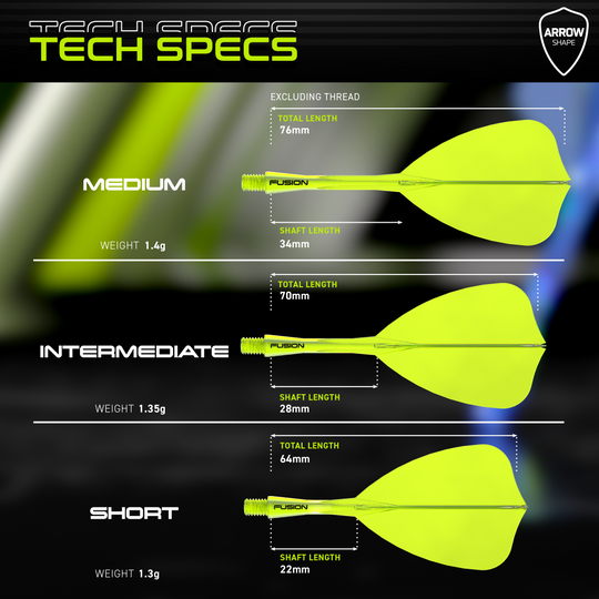 Sistema de eje de vuelo Winmau Fusion Arrow amarillo neón Das Bild zeigt das Winmau Fusion Flight-Shaft-System Arrow Neon Yellow. Es handelt sich um einen leuchtend gelben Flightschaft für Darts.