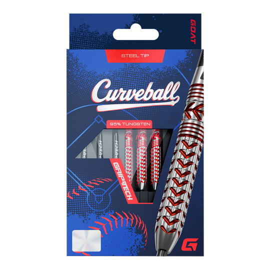 Dardos de acero GOAT Curveball Das Foto stellt die GOAT Curveball Steeldarts dar. Die Pfeile sind klar und deutlich zu erkennen.