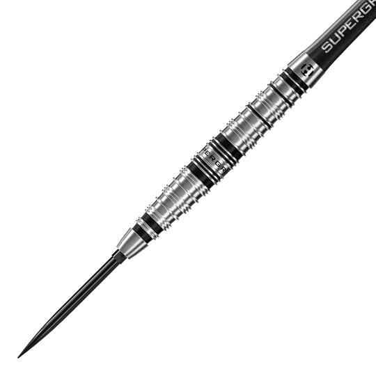 Zu sehen sind die Harrows Supergrip Torpedo Quick Point Steeldarts. Diese Darts bieten einen guten Griff und sind speziell für Steeldartspiele gefertigt.